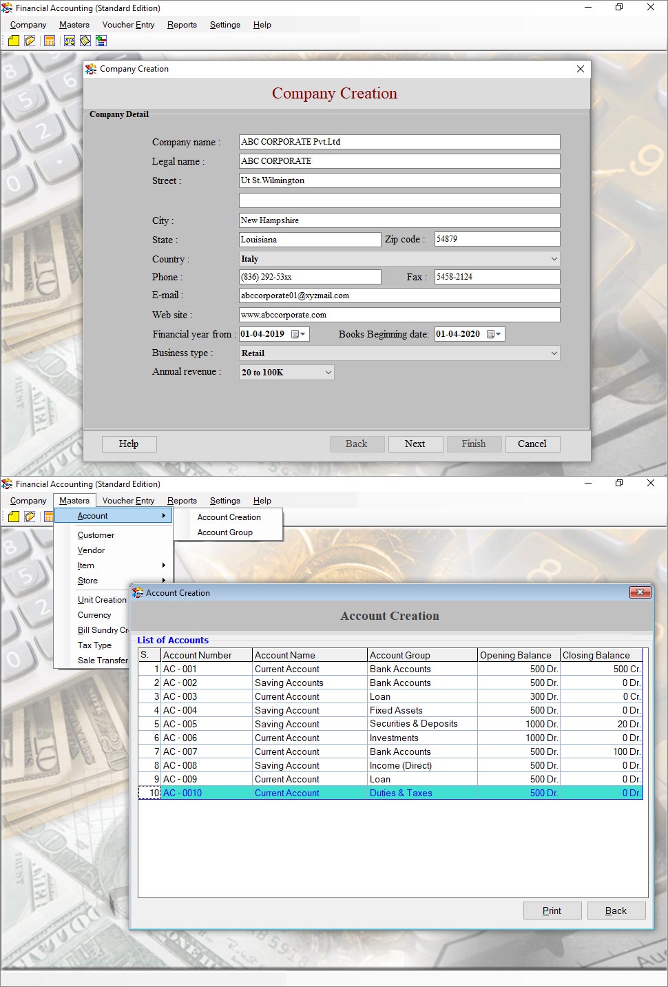 Screenshot of Personal Accounting Software